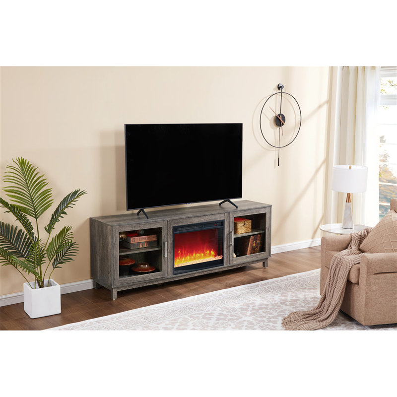 Console de meuble télé avec foyer et chauffage 70 po, Gris