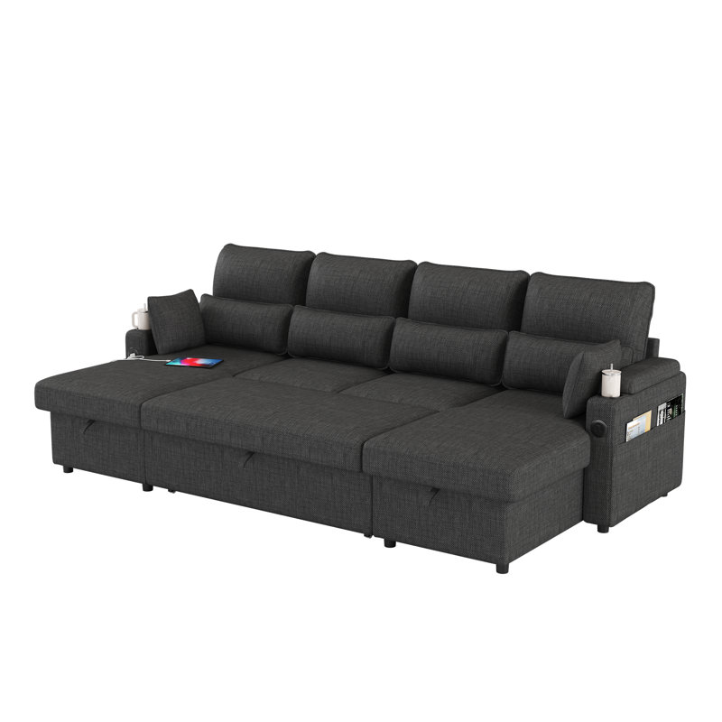 U-Shaped Sectional Sofa Bed Pull Out Sleeper Couch With Storage Chaise For Living Room, Dark Gray