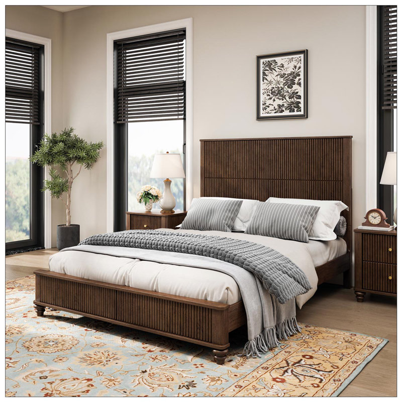 Solid Wood Bed Frame, Walnut, Queen