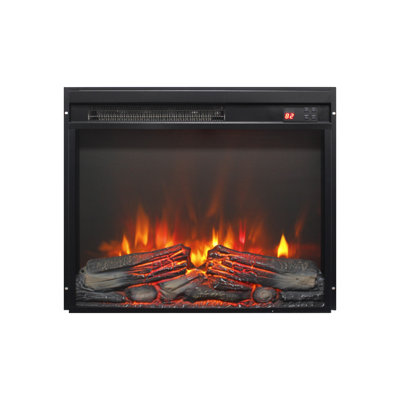 23 Inch Electric Fireplace Insert, Ultra Thin Electric Heater with Realistic Flame & Log Set, Remote Control Timer & Overheat Protection - Antique Black