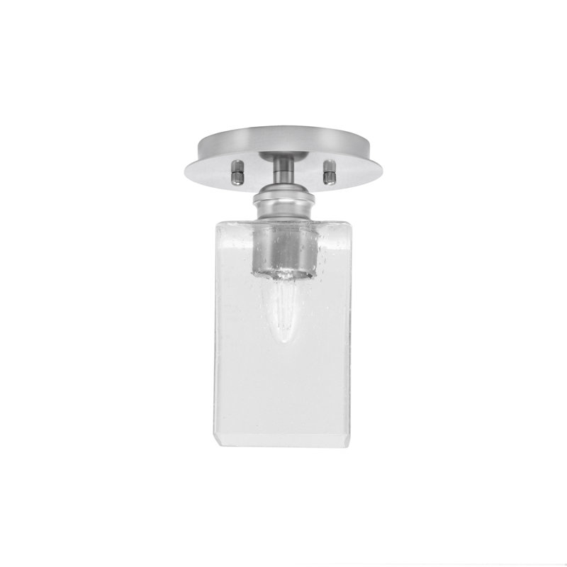 Edge 1 Light Semi-Flush With 4" Square Clear Bubble Glass, Brushed Nickel