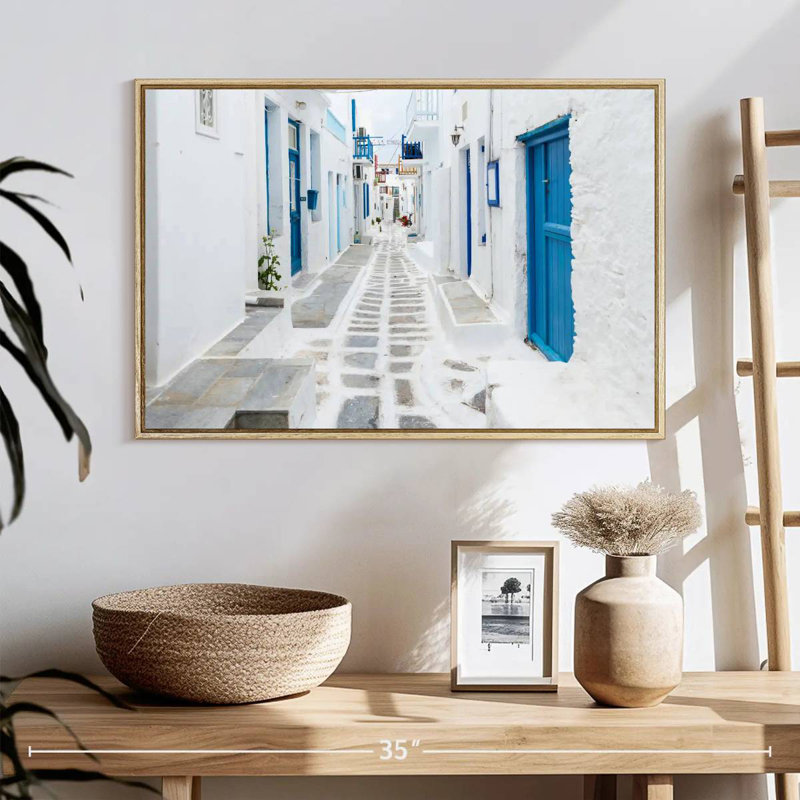 Mykonos Street, 25 po x 17 po, Cadre flottant en bois naturel