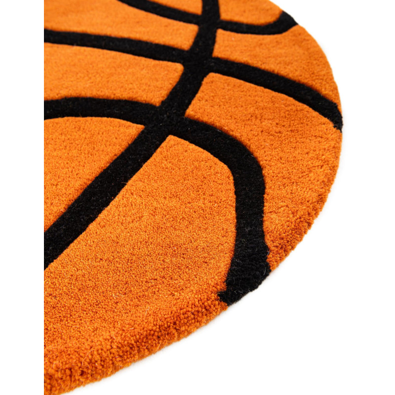 Unique Loom Basketball Playtime Kids Wool Rug, Round 5'1"