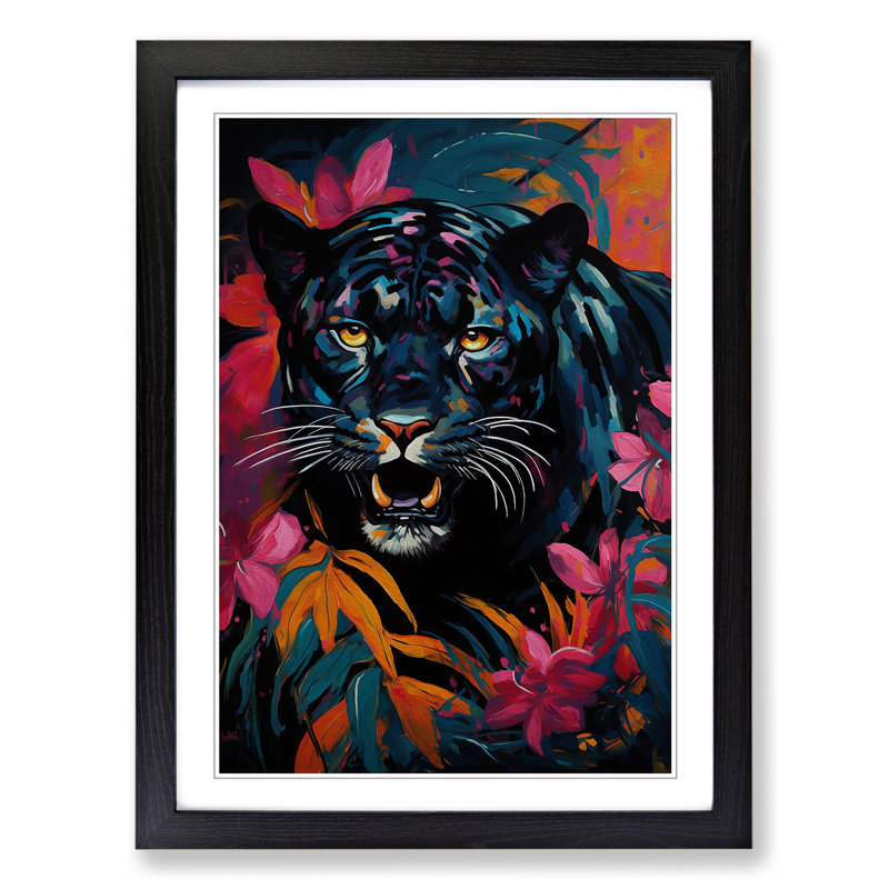 Panther Expressionism No.2 - Single Picture Frame Print on Wood, Black, 64cm H x 46cm W x 2cm D