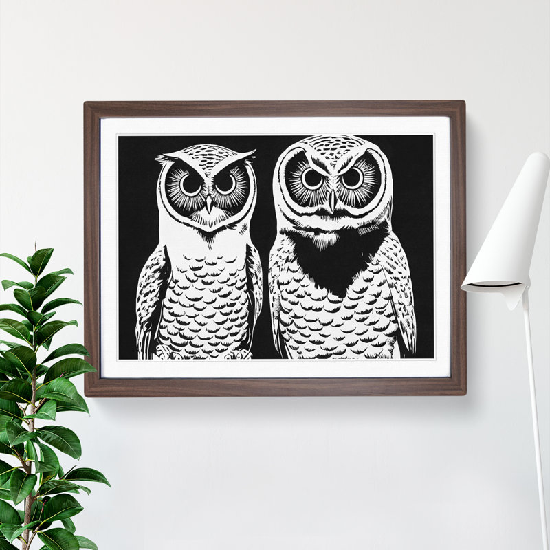 Monochrome Owls Vol.1 - Framed Print, 34cm H x 46cm W x 2cm D, Brown Framed