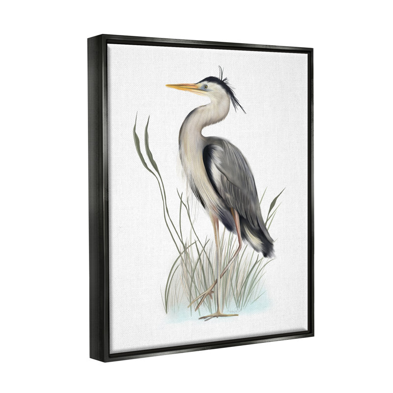«Peaceful Heron Bird debout au milieu de l'herbe sauvage» par Studio Q - reproduction d'art sur toile