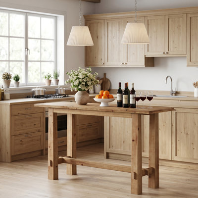 63-Inch Solid Wood Bar Table, Farmhouse Counter Height Pub Dining Table for Kitchen Dining Room