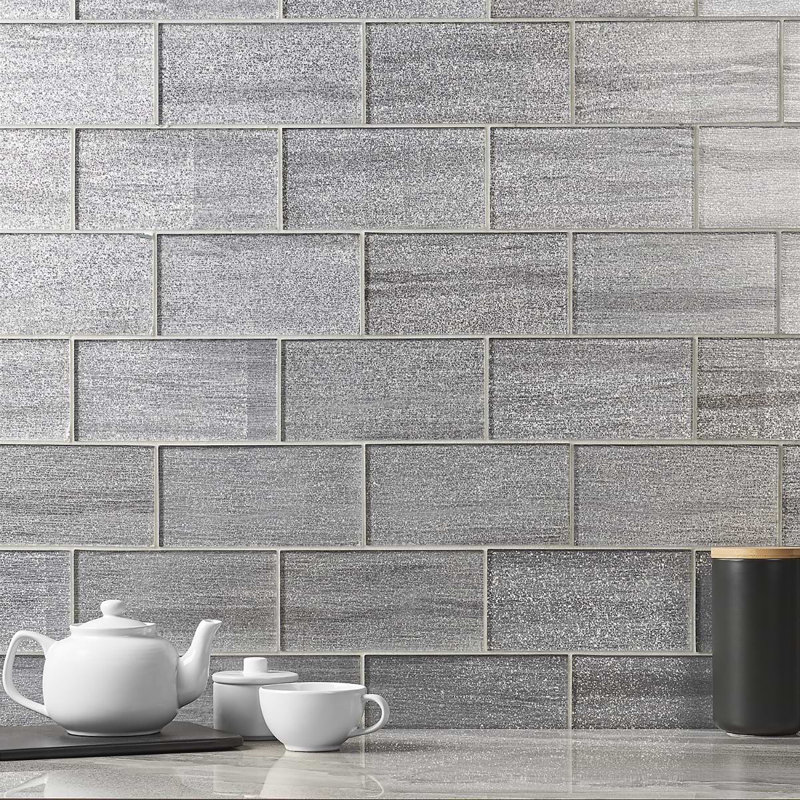 Veda 4x9 Polished Glass Subway Tile, Silver
