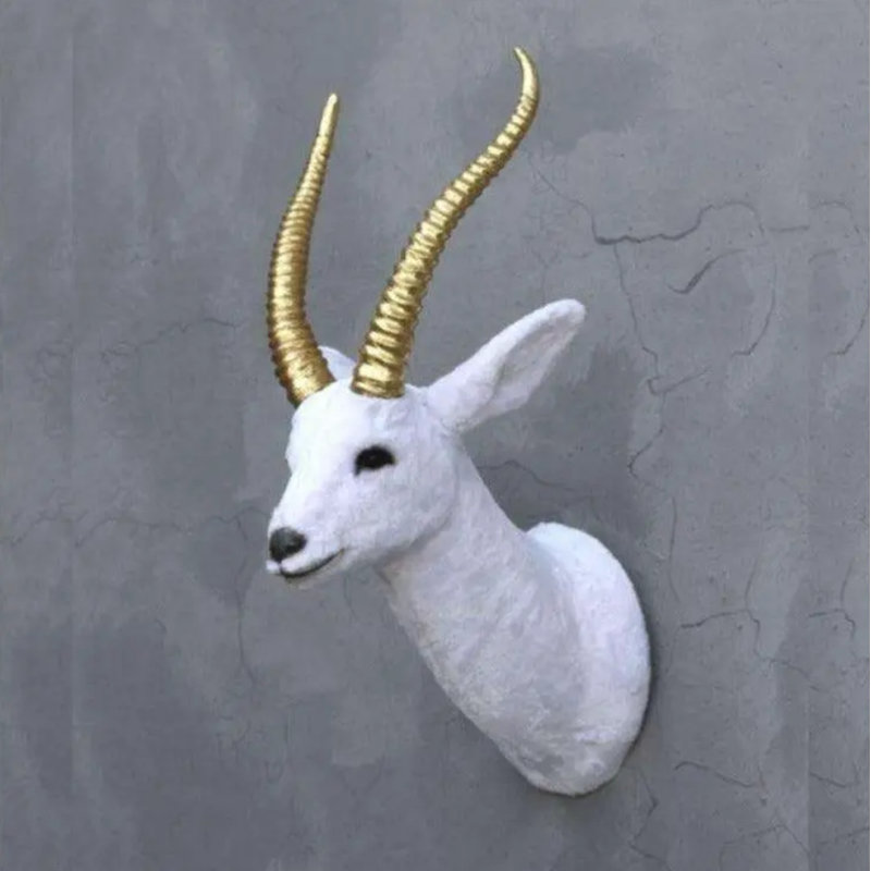 White Gazelle Head Life Size Statue