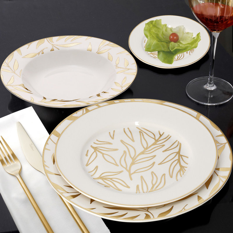Canora Grey Anaria Bone China Platter, White/Gold