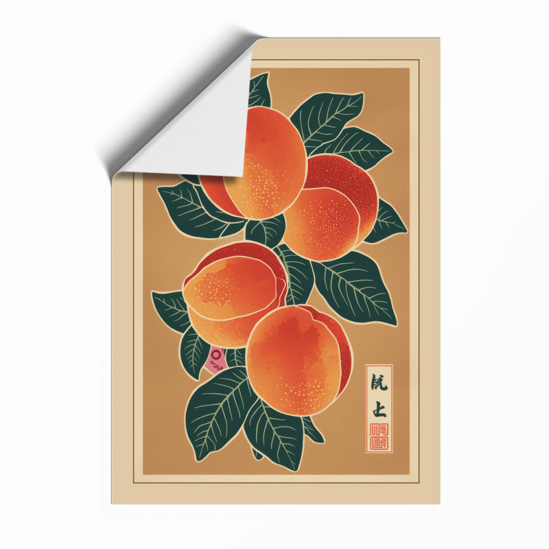 Peaches and Foliage Japandi - Framed Print, A1 - 84.1 x 59.4 cm, Unframed