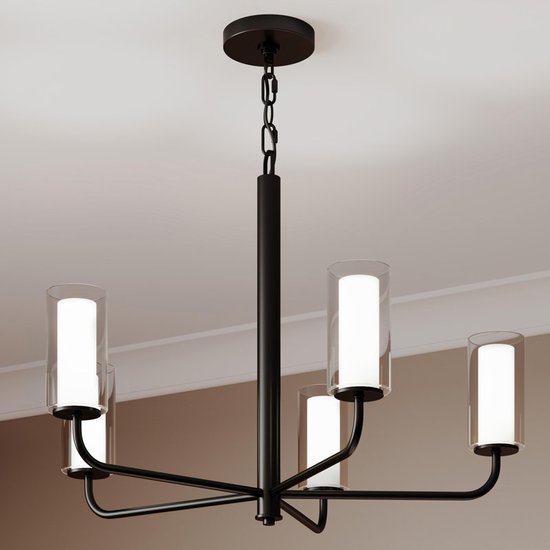 Lustre noir mat à 5 lumières avec abat-jours en verre Mack, Noir mat, 5