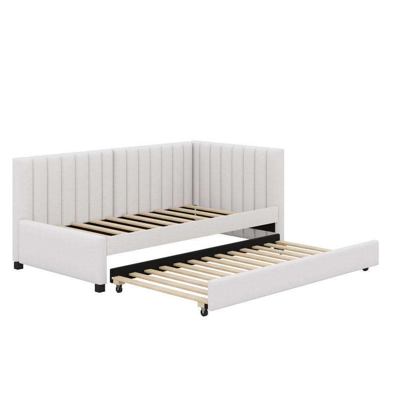 Lit de jour simple rembourré avec couchette, Beige