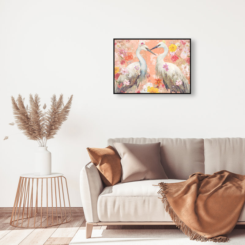 Contemporary Chinoiserie Aviary Canvas Animals Print by Oliver Gal, 25"H x 37"W, Gold Frame