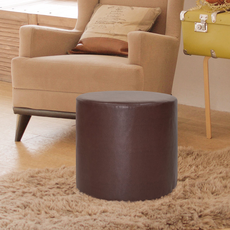 Contreras Faux Leather Ottoman, Pecan Faux Leather