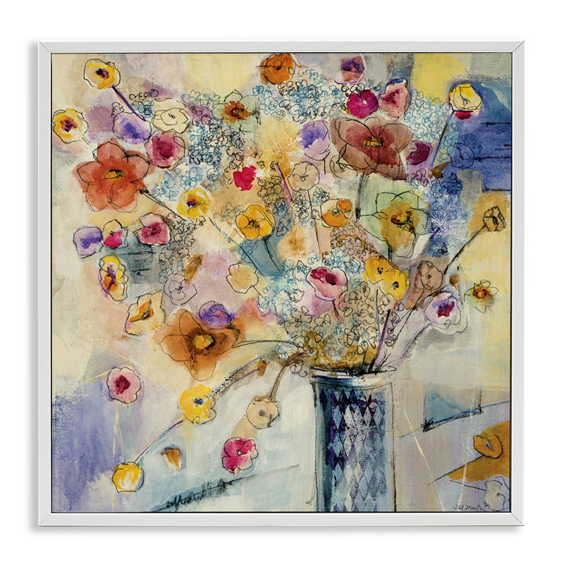 «Painted Flowers Line» par tiers et mur - reproduction encadrée, Estampe numérique encadrée blanc bord de mer