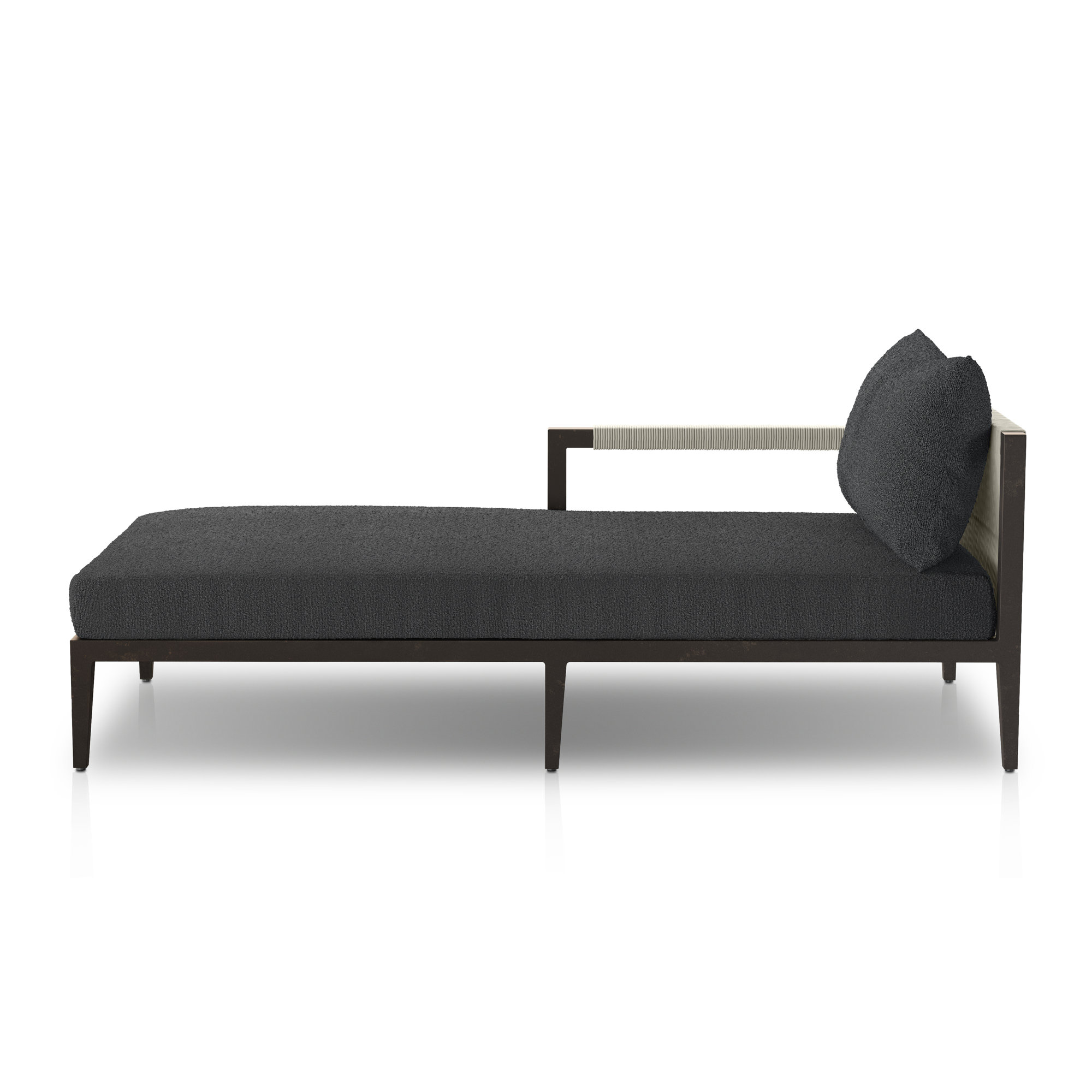 Kristine 33'' Outdoor Teak Chaise Lounge, Fiqa Slate Boucle, Black/Gray