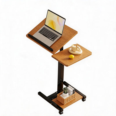 Adjustable Rolling Overbed Laptop Table Locked Wheels Foldable Portable Desk with Mouse Pad Sofa Office