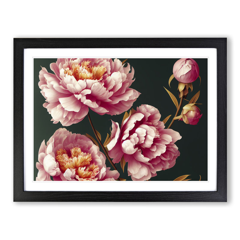 Pure Peony Flowers - Single Picture Frame Print, 46cm H x 64cm W x 2cm D, Black Framed