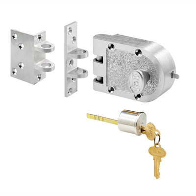 Verrou solide bronze, 666/667, cylindre simple, angle et gâche plate, finition chrome brossé (paquet simple)