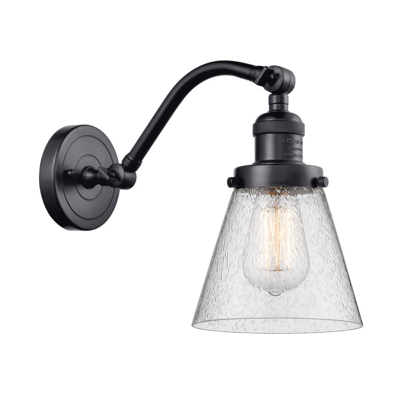 Applique murale 1 lumière Cone, Ampoule à DEL rétro de 6 watts, Grainé, Noir mat