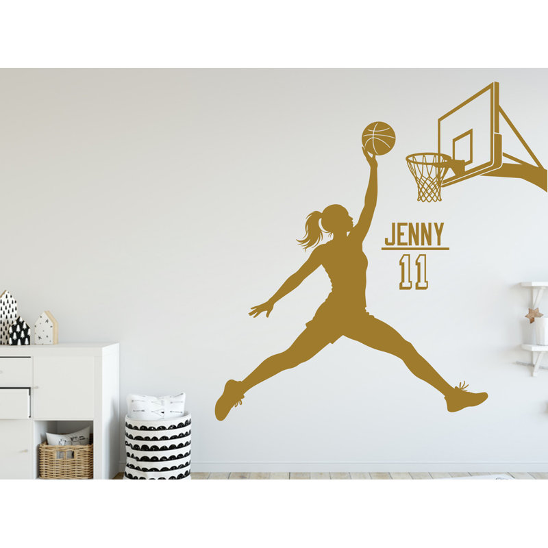 Décalcomanie murale fille basketball, autocollant mural nom personnalisé, cadeaux personnalisés panier art chambre d'enfant, décoration 341DRE