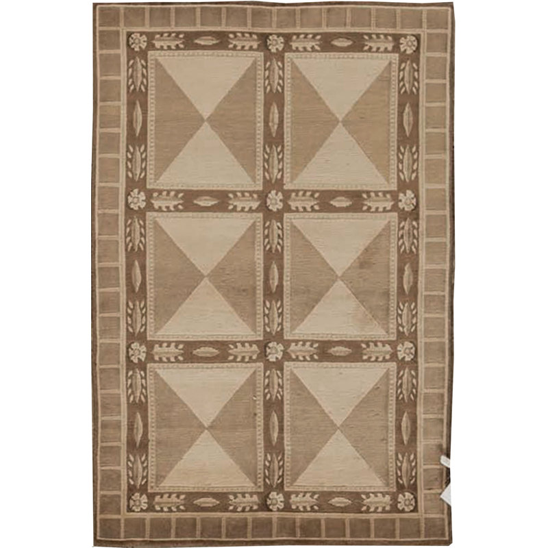 Tapis beige et brun noué à la main de haute qualité