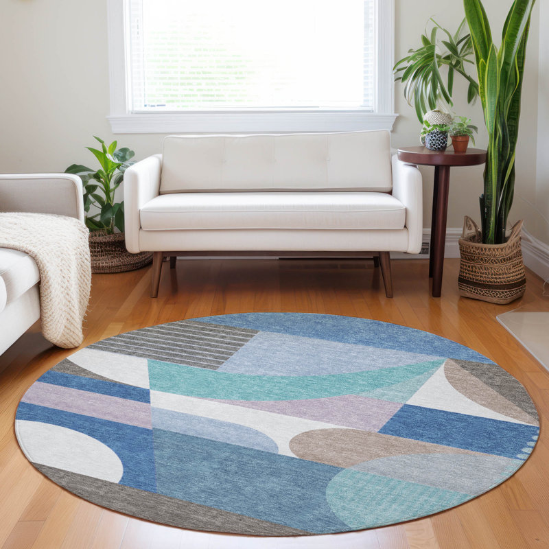 Tapis intérieur / extérieur bleu Aeleth, 8 pi x 8 pi