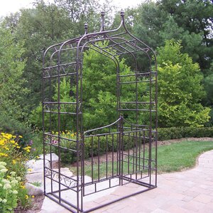 Oakland Living 53.5'' W x 31.5'' D Iron Arbor with Gate in Brown ...