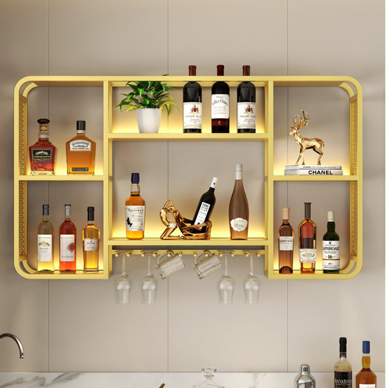 Petit support à vin mural, Doré, H 27,5 po x l 39,3 po x P 7,8 po