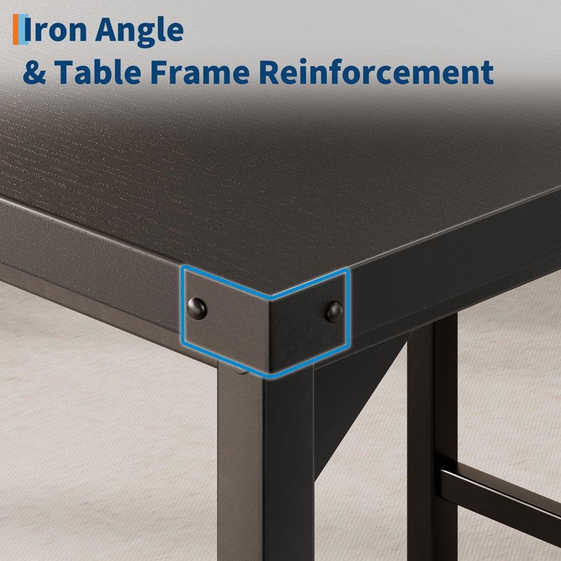 Dining Table Set, Counter Height Table With 4 Upholstered Bar Stools, Black, Black