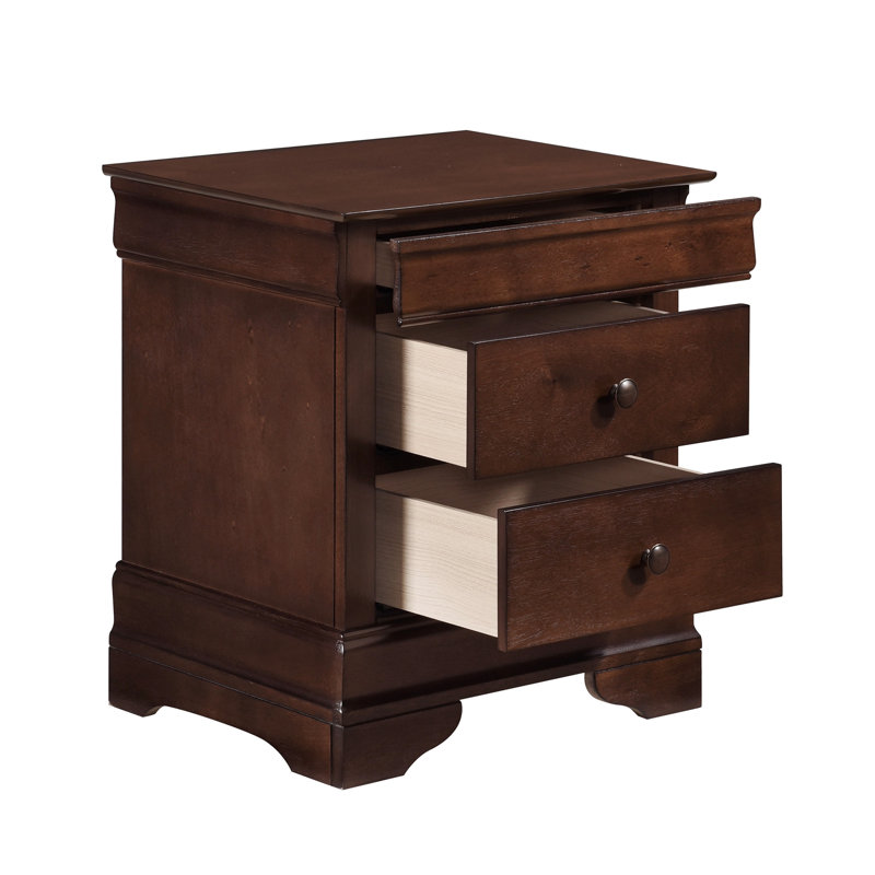 Table de chevet style avec 3 tiroirs au fini cerisier brun pour la chambre à coucher 3 de couleur bronze