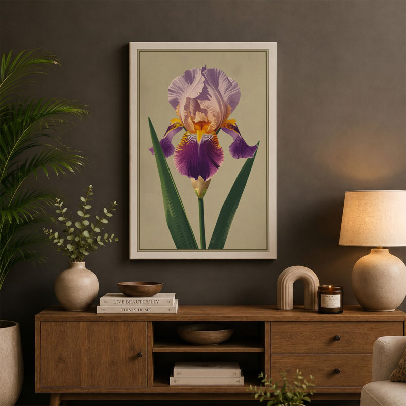 Bearded Iris Botanical - Wrapped Canvas, 24x16 - 61.0 x 40.6 cm, Teal Border