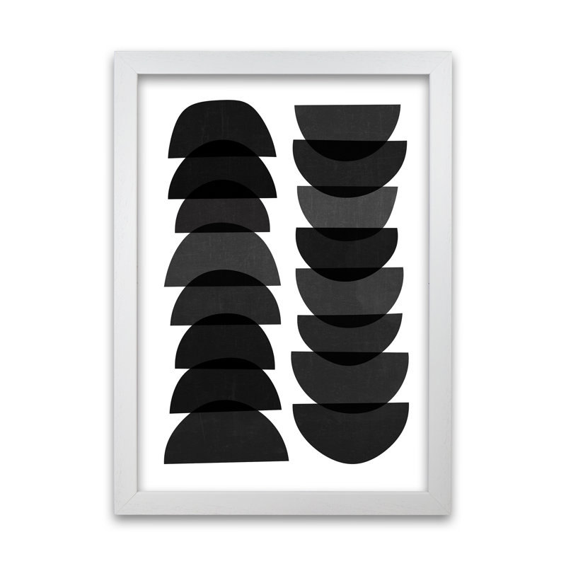 Mid Century Black Half Moons - Print, White Frame, 42cm H x 30cm W x 3cm D