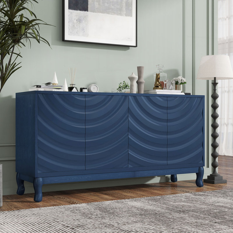 Armoire 4 portes avec rangement, tablettes réglables, Bleu