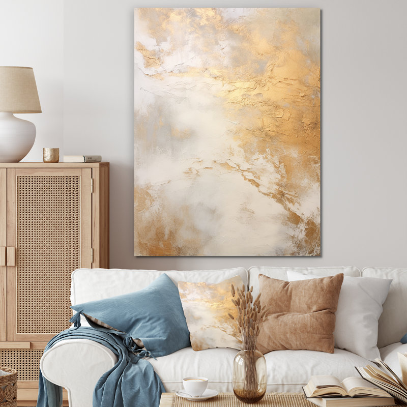 Géode de marbre magique doré et blanc I - Abstrait, art mural_106514, H 40 po x l 30 po x P 1,5 po, Toile tendue