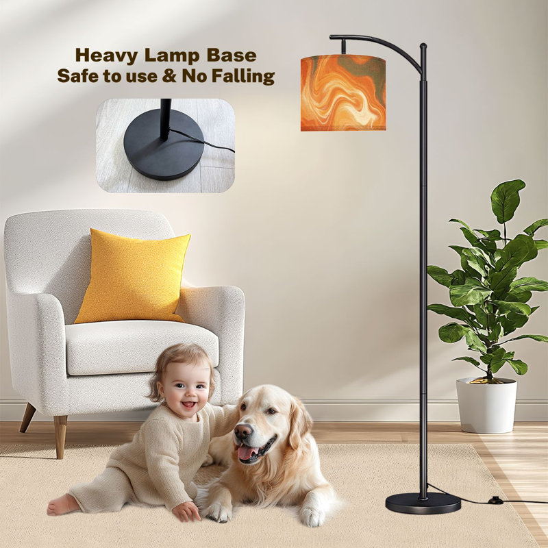 Arc Floor Lamp This abstract features fluid swirling blend orange gray colors Floor Lamps with Remote LED Lights Adjustable Lamp Shades Tall Standing Lamps for Reading Office Living Room