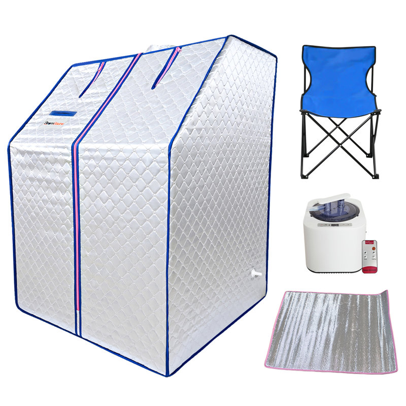 Ancel 1 - Person Portable Traditional Steam Sauna with Remote Control, Blue/Silver