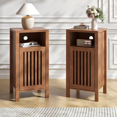 Set Of 2 End Table, Farmhouse Sofa Table With Grille Door, Side Tables For Living Room, Bedroom by Ebern Designs