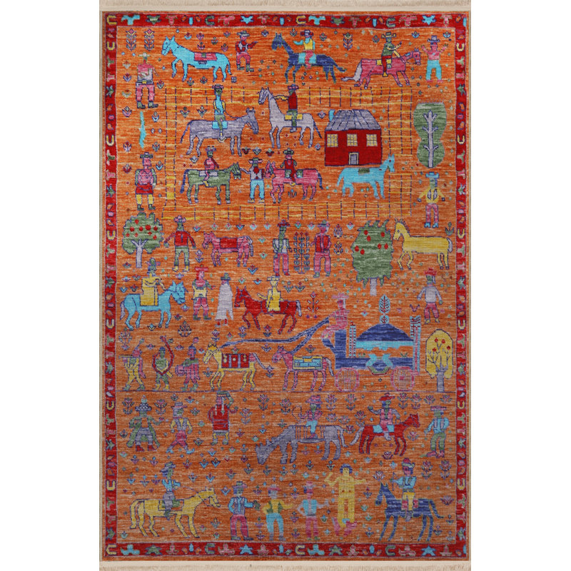 Tapis décoratif orange à motif orange, Tapis de couloir 3 pi 3,37 po x 9 pi 10,11 po
