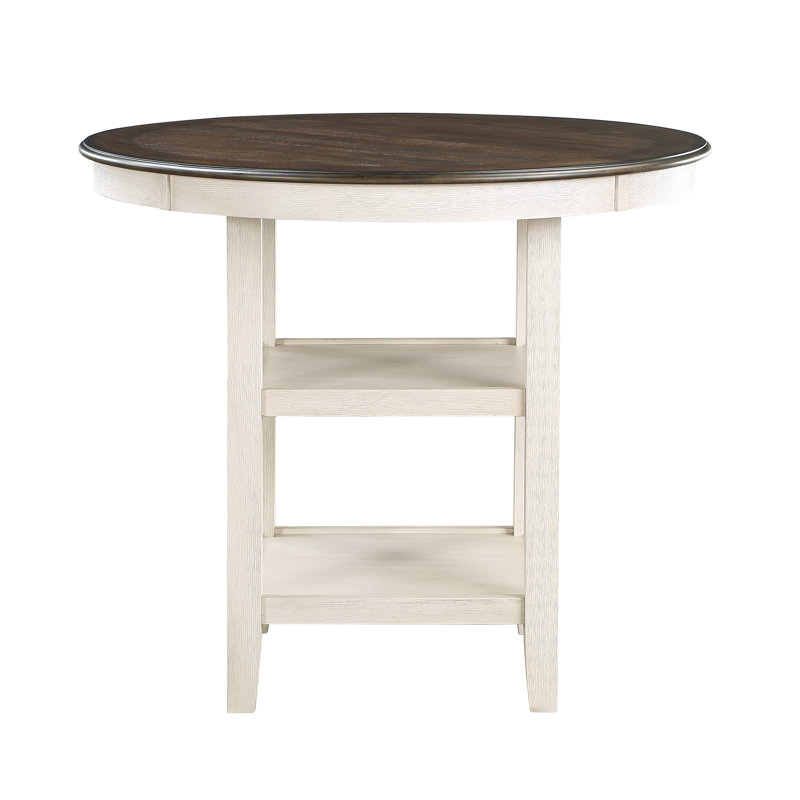 Counter Height Table With Shelves, Brown & Antique White, Transitional, Veneer, Engineered Wood, 4 Dining Room Table, Transitional Style, And White Finish, 2 Display Veneer Wood For 4 Seats