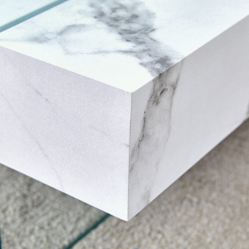 Table basse carrée avec plateau en verre et tablette ouverte, Blanc