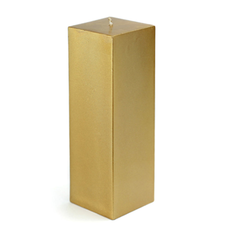 Bougie cylindrique sans parfum, Carré bronze doré métallique