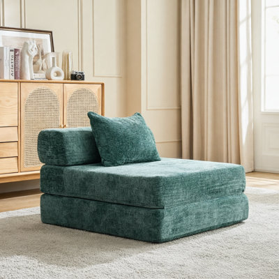 Compression Sofa,Convertible Floor Sofa Bed With Fixed-Shape Frame,Single Seater Boneless Modular Sectional Sofa,No Assembly Required,Chenille Fabric,For Living Room Bedroom,Dark Green