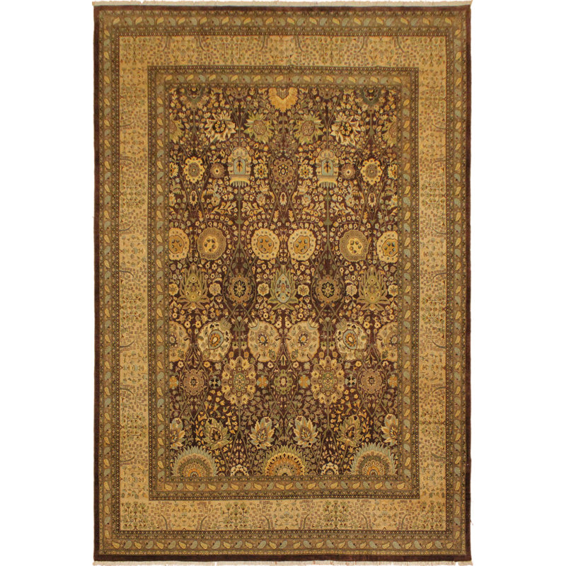Tapis beige / brun en laine noué à la main 9 pi 1 po x 11 pi 11 po Abagail