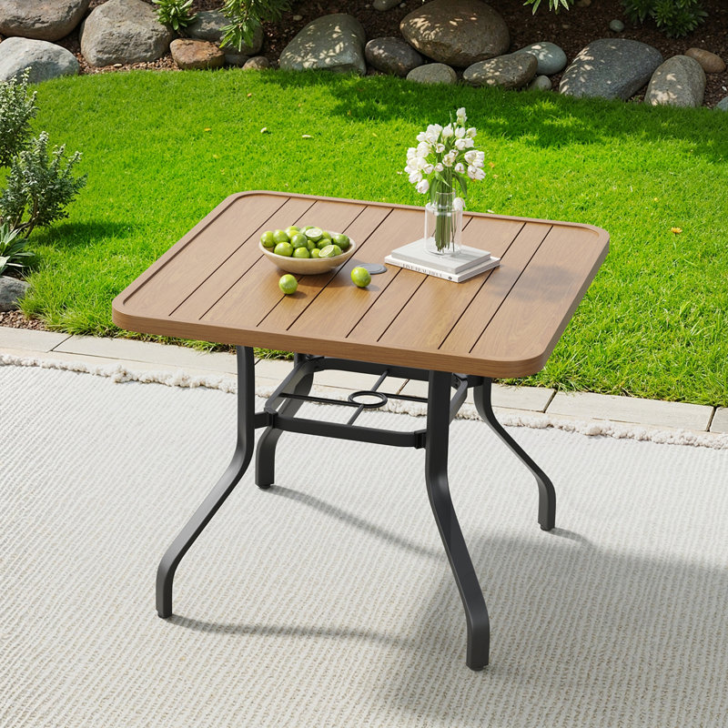 Square Patio Table With Umbrella Hole, Natural