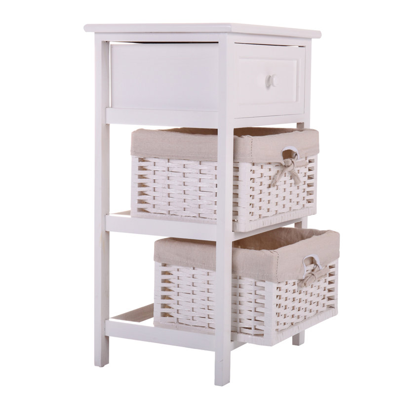 1-Drawer Nightstand with Two Removable Baskets, Storage Bedside Table