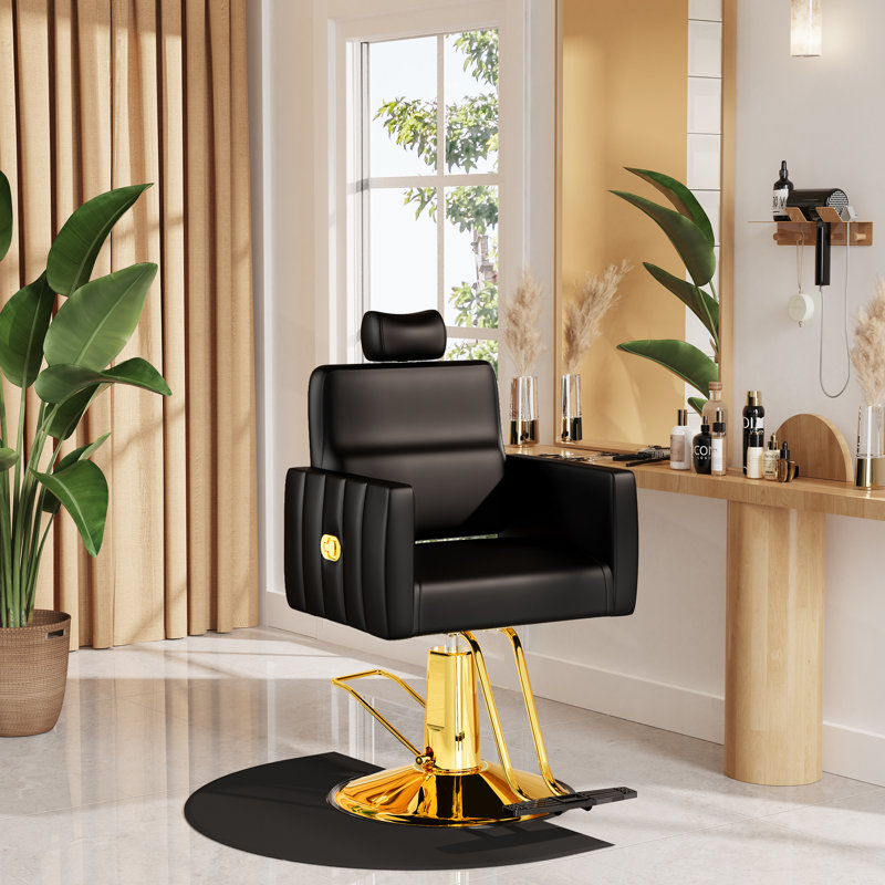 Fauteuil inclinable confortable Baasha avec appui-tête amovible, fauteuil de coiffeur Gold