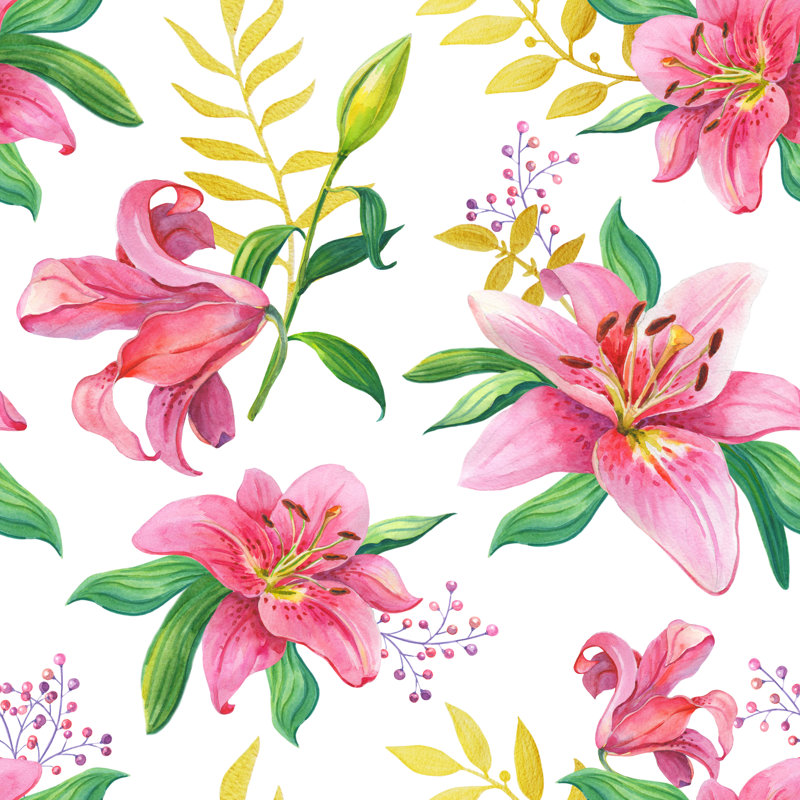 Pink Lilies - Wrapped Canvas Painting, 30cm H x 30cm W x 3.8cm D