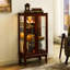 Vitrine en cerisier avec panneau en miroir et tablettes réglables éclairées faciles d'entretien, portes arrière et en verre trempé --1547763415